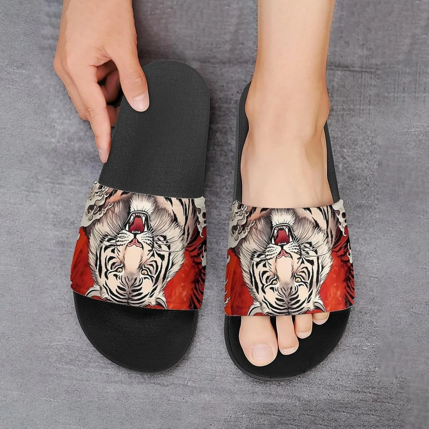 Japanese Cool Tiger Wave Non Slip Slides Sandals for Women Men Quick Drying Shower Shoes for Bathroom Pool Beach