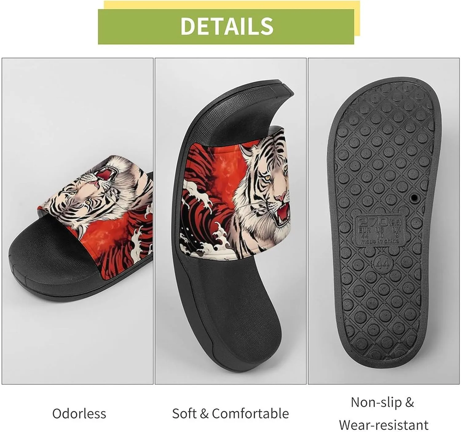 Japanese Cool Tiger Wave Non Slip Slides Sandals for Women Men Quick Drying Shower Shoes for Bathroom Pool Beach