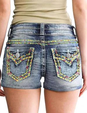 Jean Shorts for Women Denim Shorts Mid Rise Raw Hem Skinny Stretchy Back Embroidery Pocket Shorts