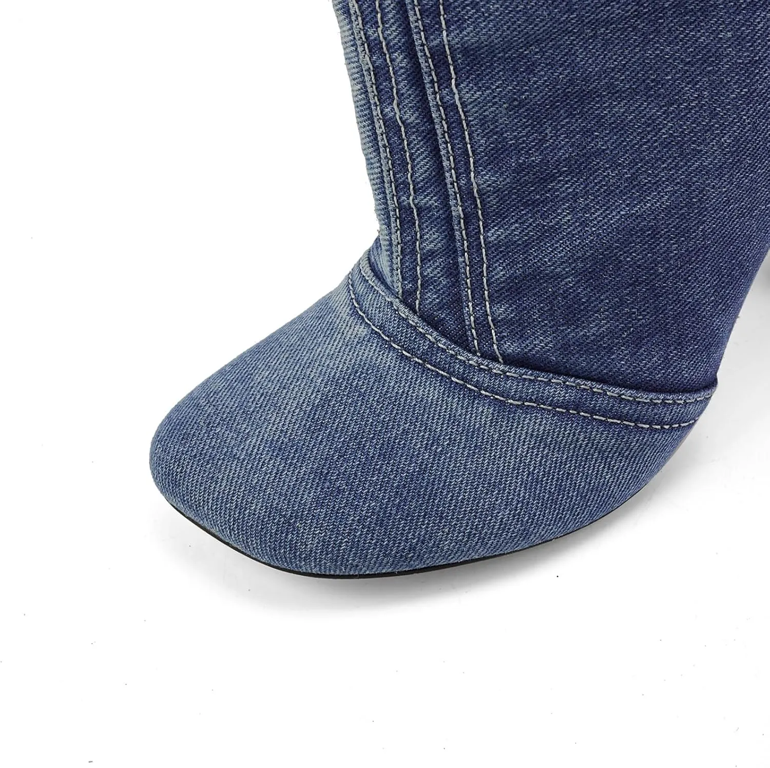 Jeans Boots for Women High Heels Square Toe Ankle Short Denim Booties Retro Cowboy Cowgirl with Zipper Fashion Casual Shoes