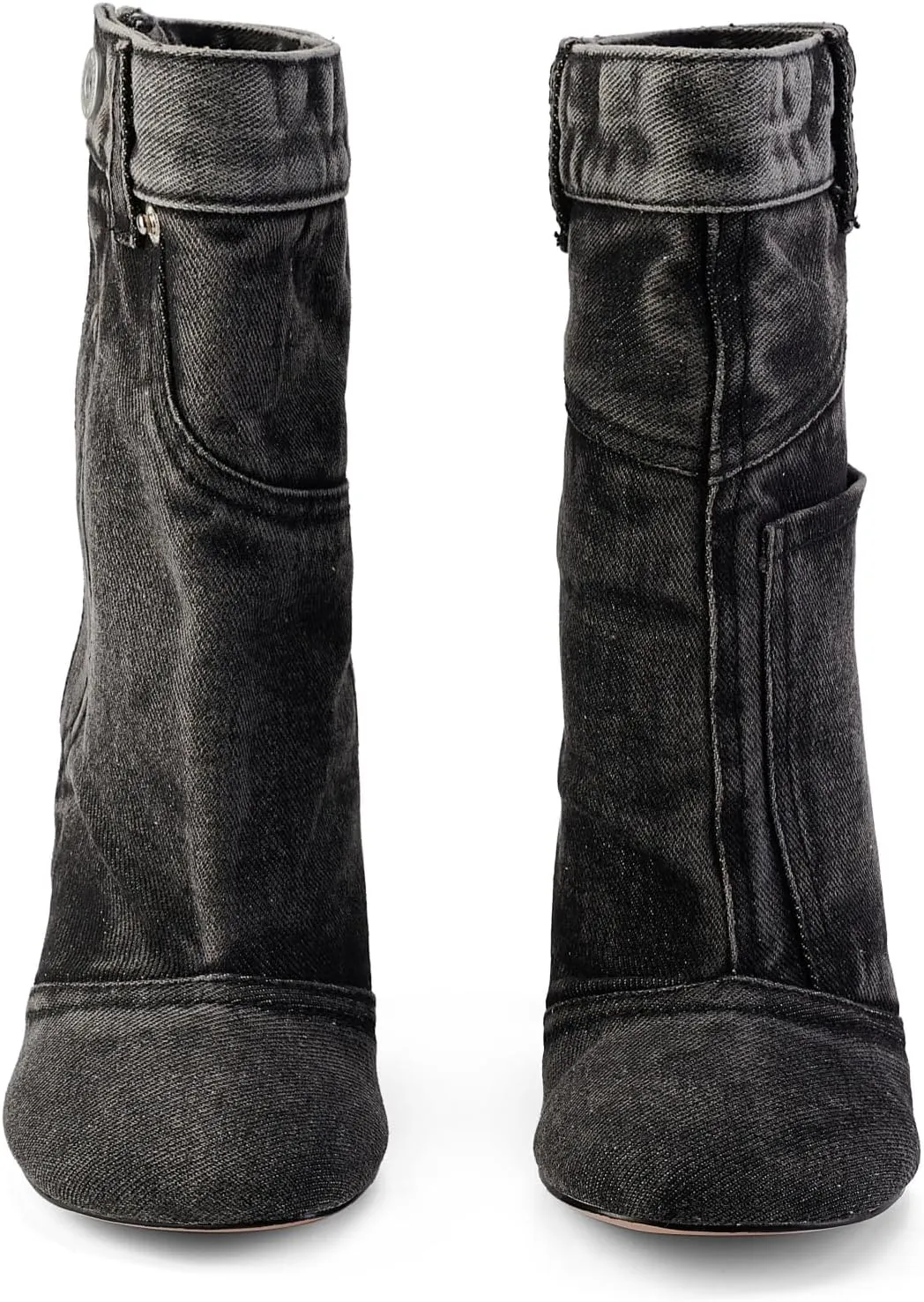 Jeans Boots for Women High Heels Square Toe Ankle Short Denim Booties Retro Cowboy Cowgirl with Zipper Fashion Casual Shoes