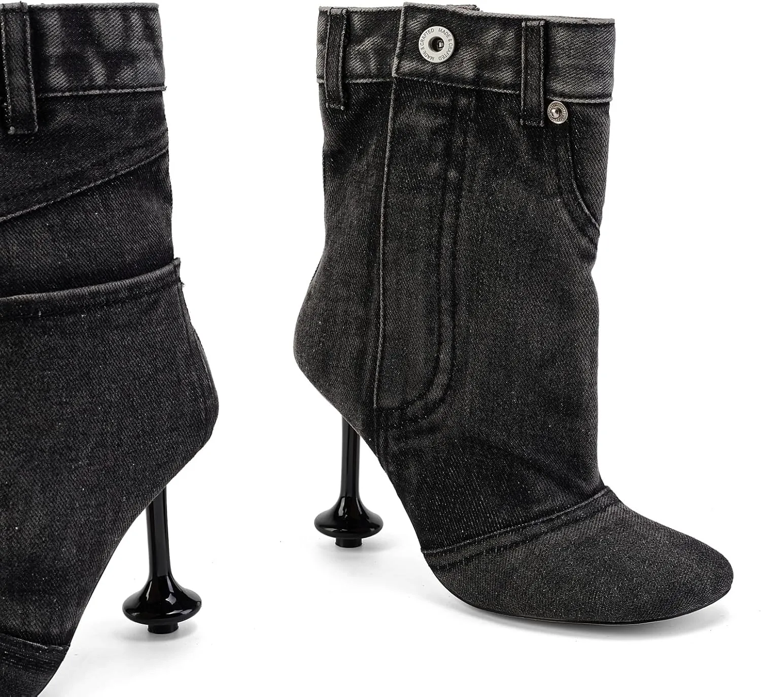 Jeans Boots for Women High Heels Square Toe Ankle Short Denim Booties Retro Cowboy Cowgirl with Zipper Fashion Casual Shoes