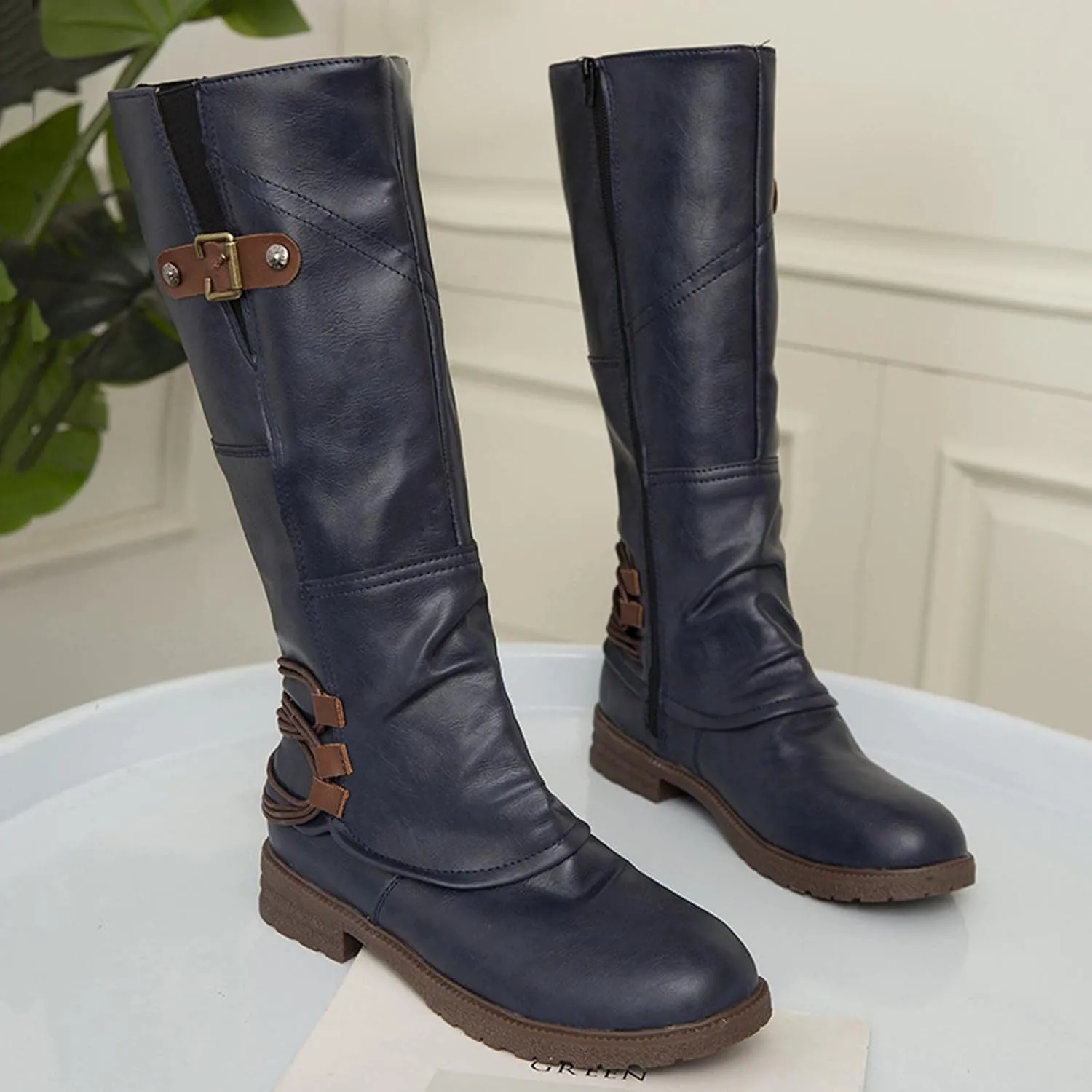 JEGULV Chunky Platform Boots for Women, Square Toe Shoes Lace up Zip High Heel Booties Combat Wedge Ankle Boots