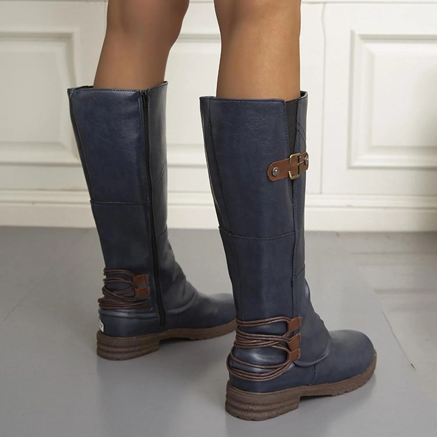 JEGULV Chunky Platform Boots for Women, Square Toe Shoes Lace up Zip High Heel Booties Combat Wedge Ankle Boots