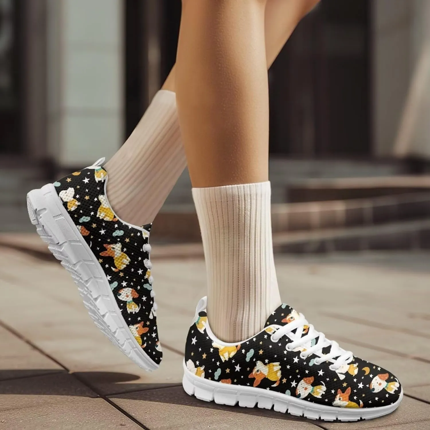 Jeiento Unisex Outdoor Running Shoes - White With Multicolor - Women, Men, Teenager - Non Slip, Breathable, Flexible - Running, Workouts - Casual, Spring, Summer, Fall