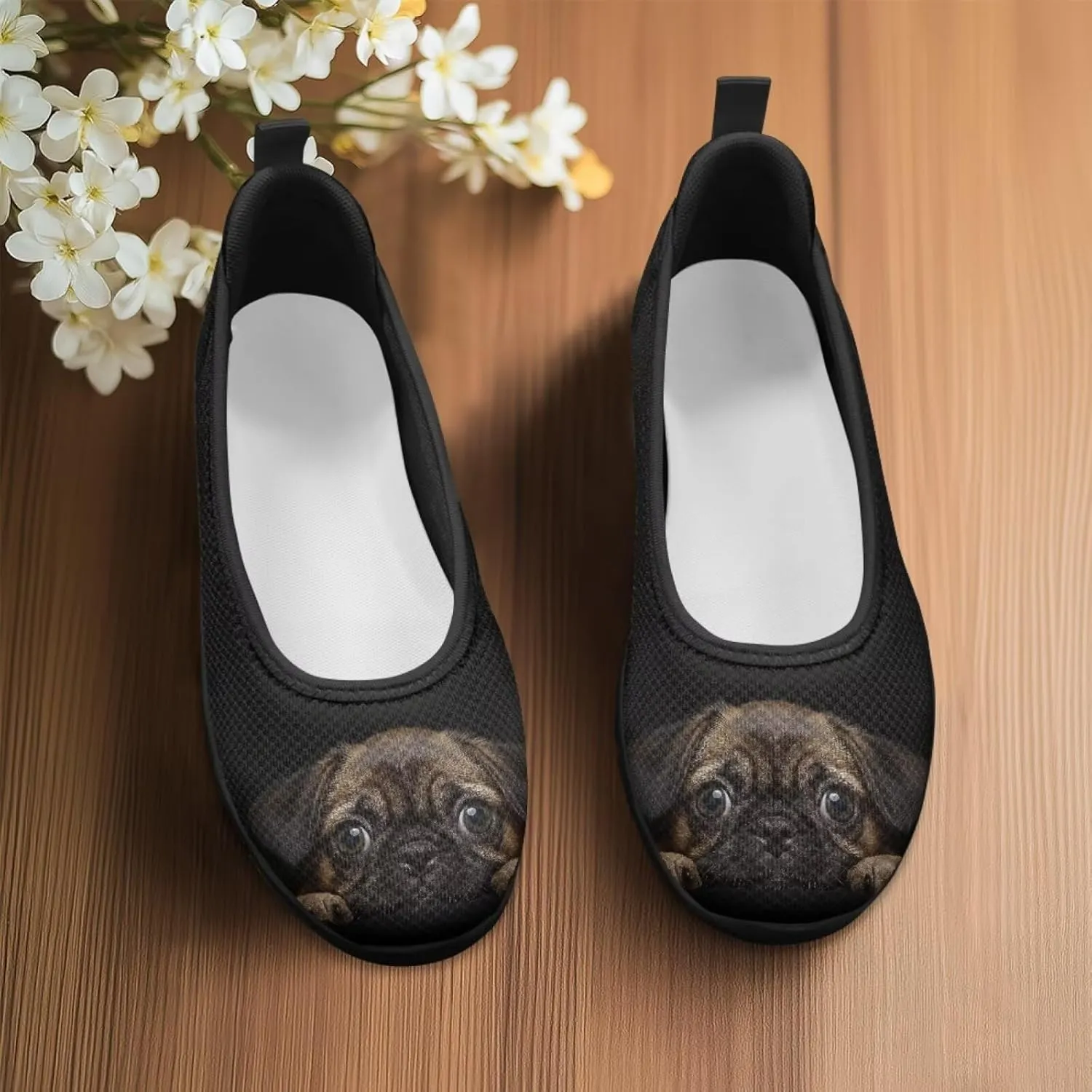 Jeiento Women's Slip On Loafers Mesh Tennis Shoes Dog Theme Footwear Comfortable Lightweight Fashion Sneakers Running Shoes