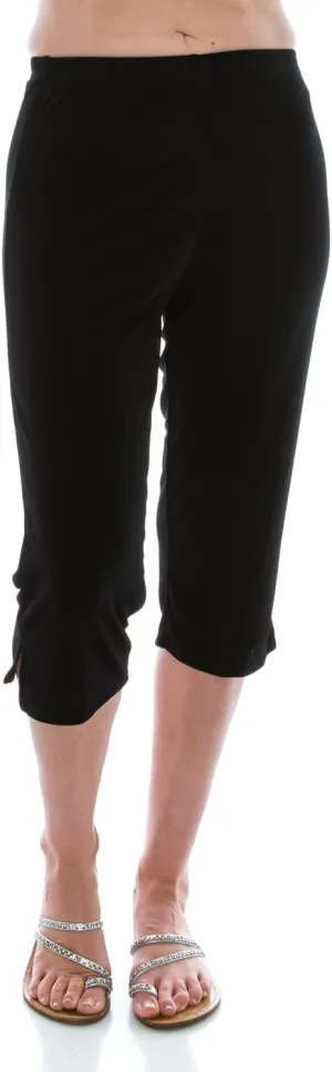Jostar Women's Casual Capri Pants – Plus Size Elastic Waist Stretchy Slim Fit Pull On Wrinkle Free Side Slit Cropped Trouser