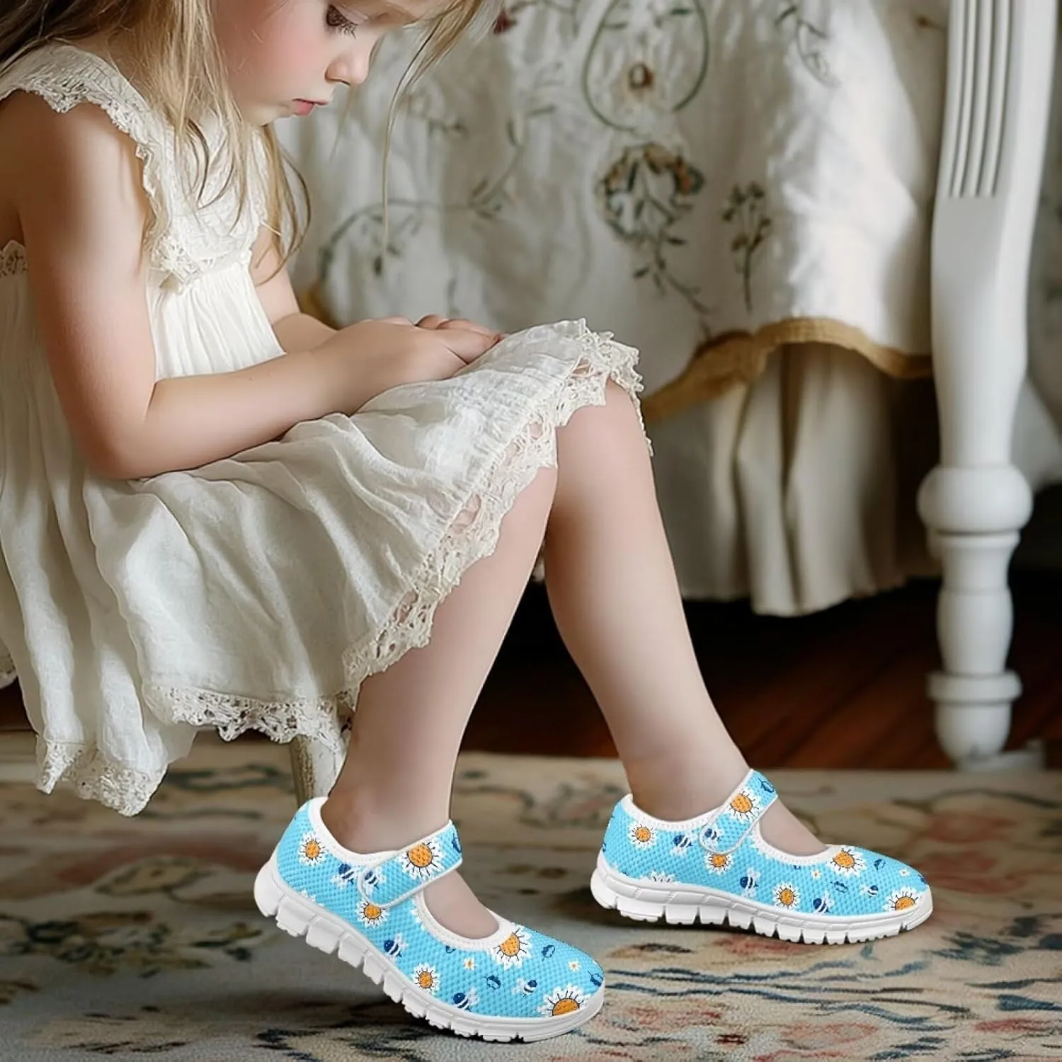 JoyLamoria Toddler Girls Mary Jane Sneakers Cute Cactus Print Sneakers for Kids Slip on Barefoot Shoes Ballet Dress Shoes