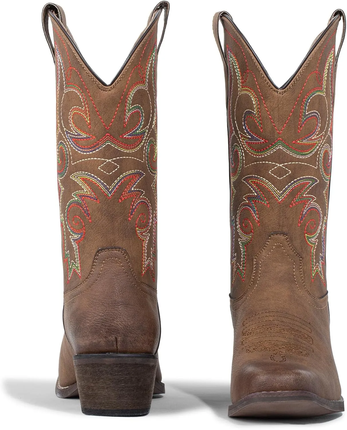J's.o.l.e Women's Western Cowboy Boots Square Toe Embroidered Mid Calf Ladies Cowgirl Boot Brown