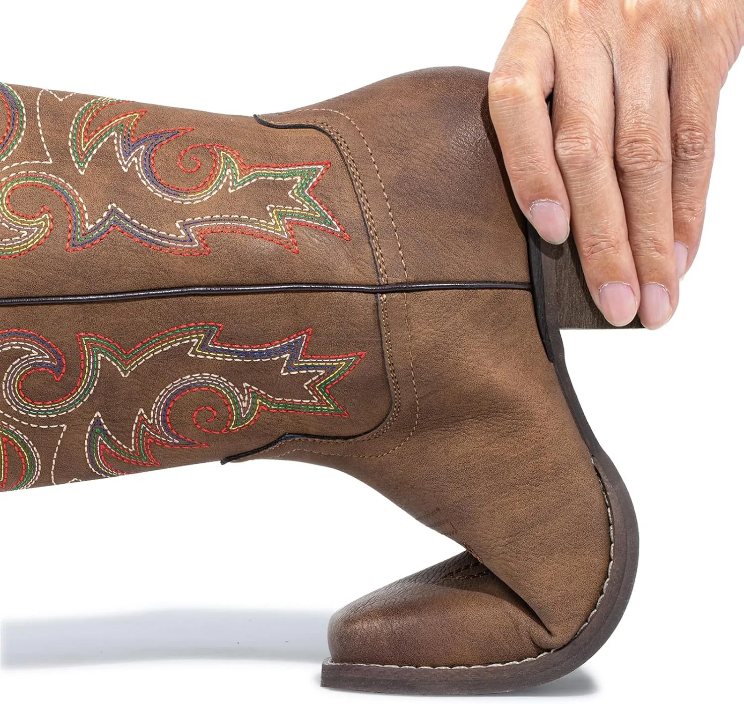 J's.o.l.e Women's Western Cowboy Boots Square Toe Embroidered Mid Calf Ladies Cowgirl Boot Brown