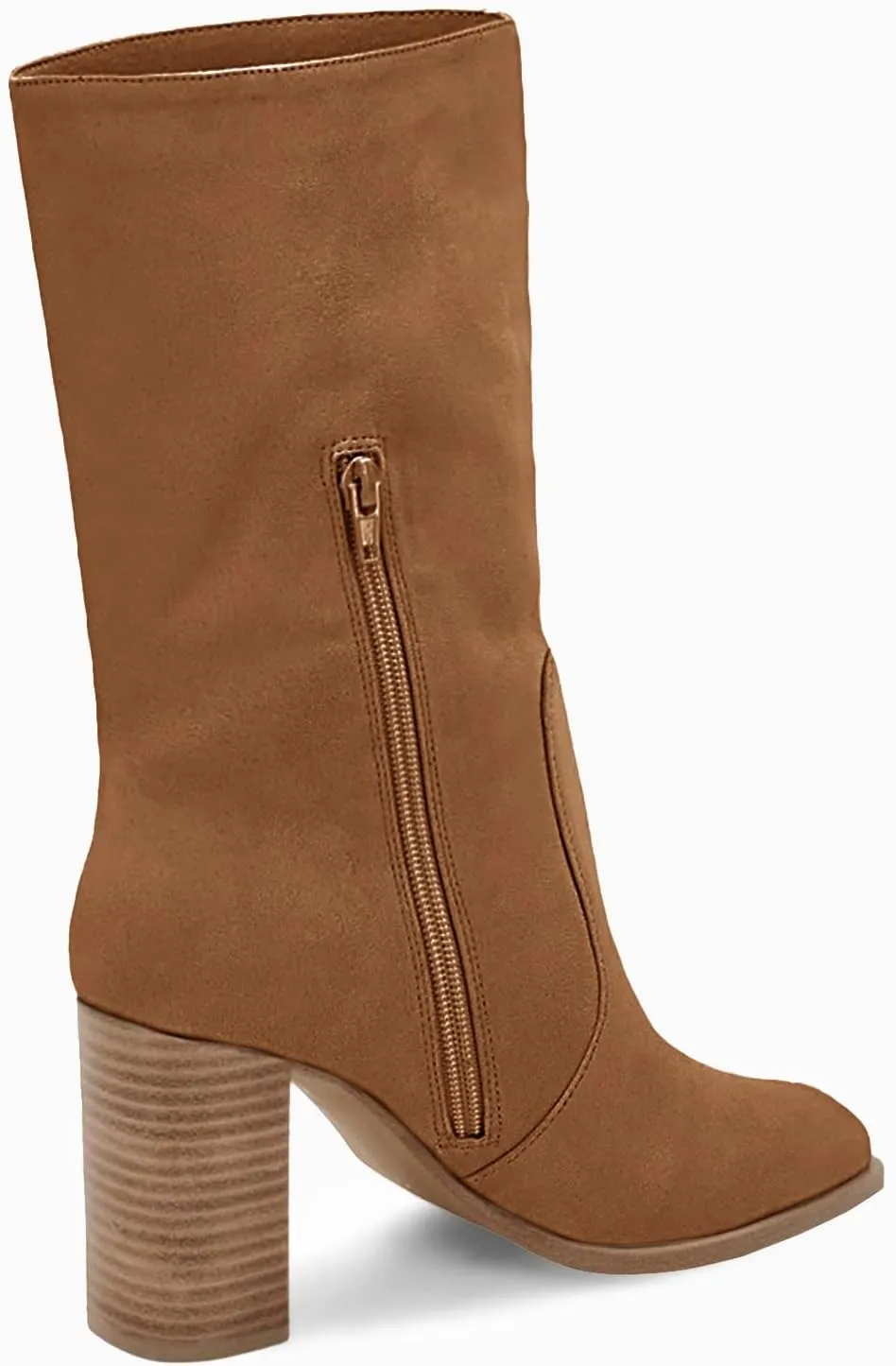 Juliet Holy Women’s Mid-calf Boots Chunky Stacked Heel Square Toe Side Zipper Slip-on Suede Winter Booties