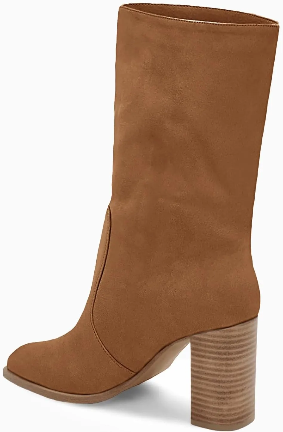Juliet Holy Women’s Mid-calf Boots Chunky Stacked Heel Square Toe Side Zipper Slip-on Suede Winter Booties