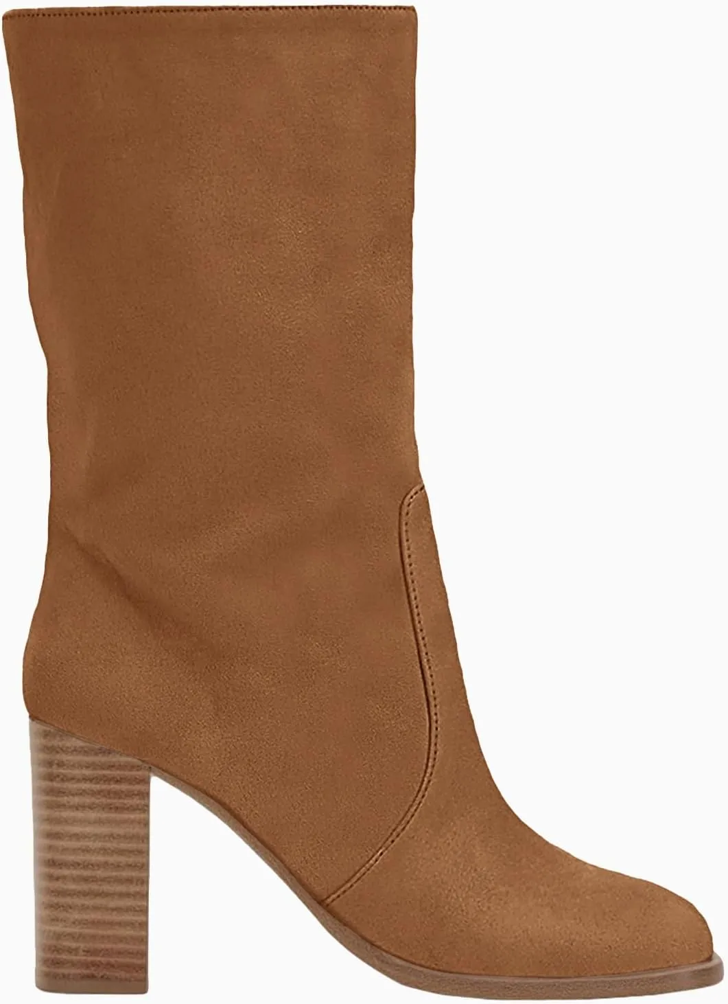Juliet Holy Women’s Mid-calf Boots Chunky Stacked Heel Square Toe Side Zipper Slip-on Suede Winter Booties