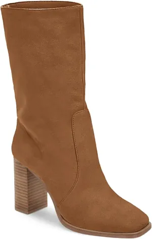Juliet Holy Women’s Mid-calf Boots Chunky Stacked Heel Square Toe Side Zipper Slip-on Suede Winter Booties
