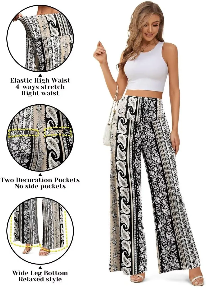 JZC Women's Palazzo Lounge Pants Stretchy Wide Leg Casual Pants Comfy High Waist Flowy Pants S-3XL