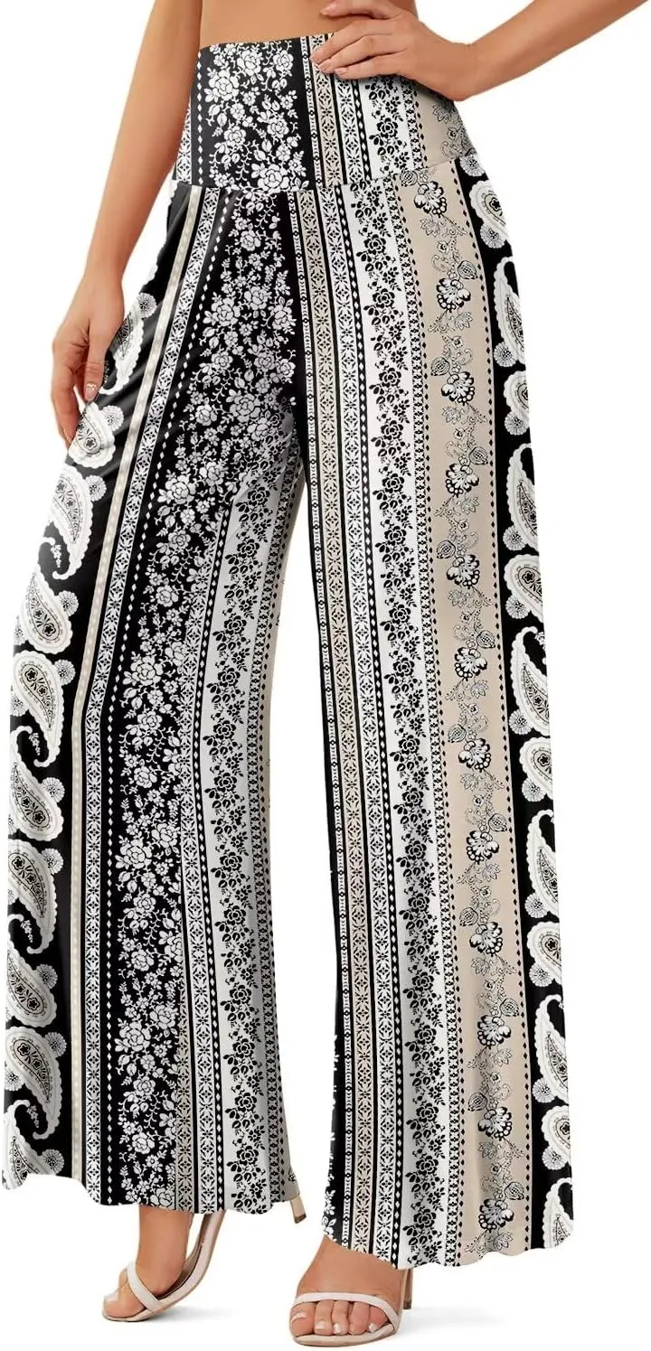 JZC Women's Palazzo Lounge Pants Stretchy Wide Leg Casual Pants Comfy High Waist Flowy Pants S-3XL