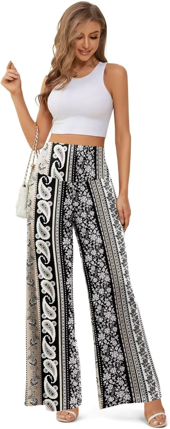 JZC Women's Palazzo Lounge Pants Stretchy Wide Leg Casual Pants Comfy High Waist Flowy Pants S-3XL