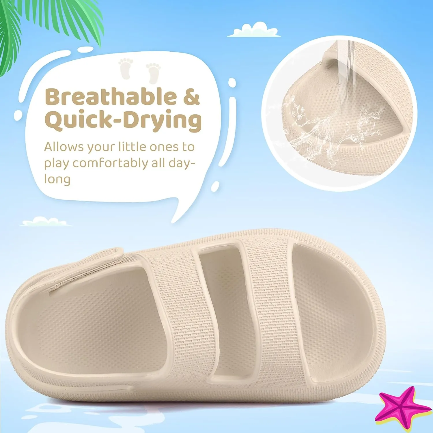 Kids Sandals Boys Girls Cloud Slide Sandals Open Toe Sports Sandals EVA Thick Sole Water Sandals with Hook and Loop Back Strap