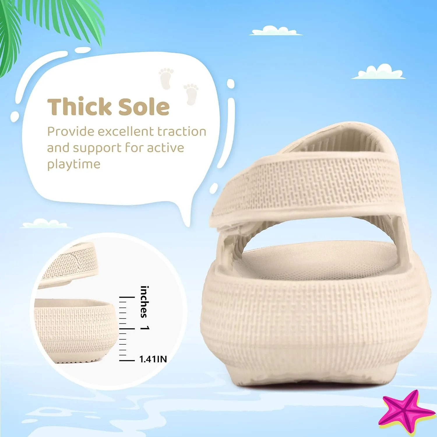 Kids Sandals Boys Girls Cloud Slide Sandals Open Toe Sports Sandals EVA Thick Sole Water Sandals with Hook and Loop Back Strap