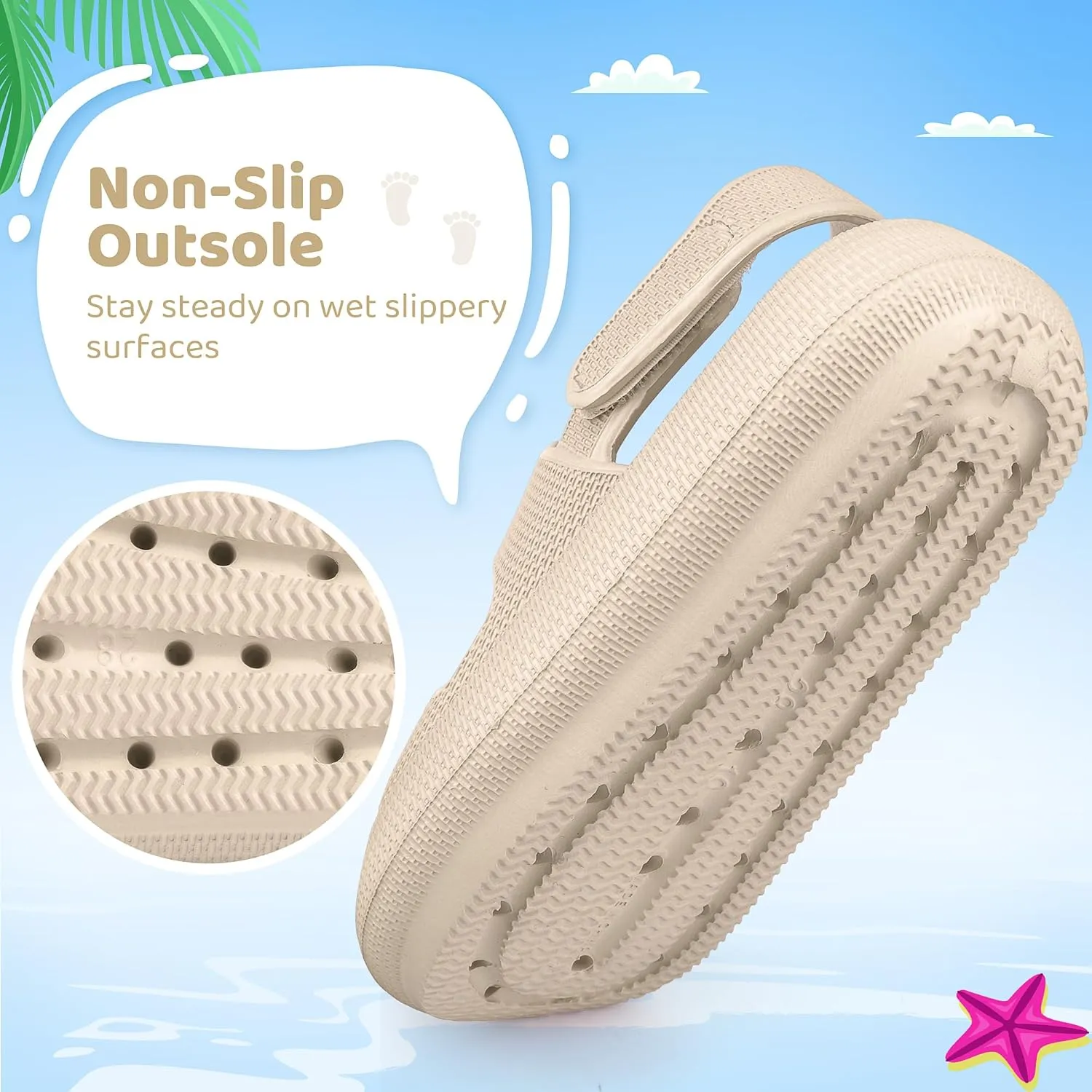 Kids Sandals Boys Girls Cloud Slide Sandals Open Toe Sports Sandals EVA Thick Sole Water Sandals with Hook and Loop Back Strap