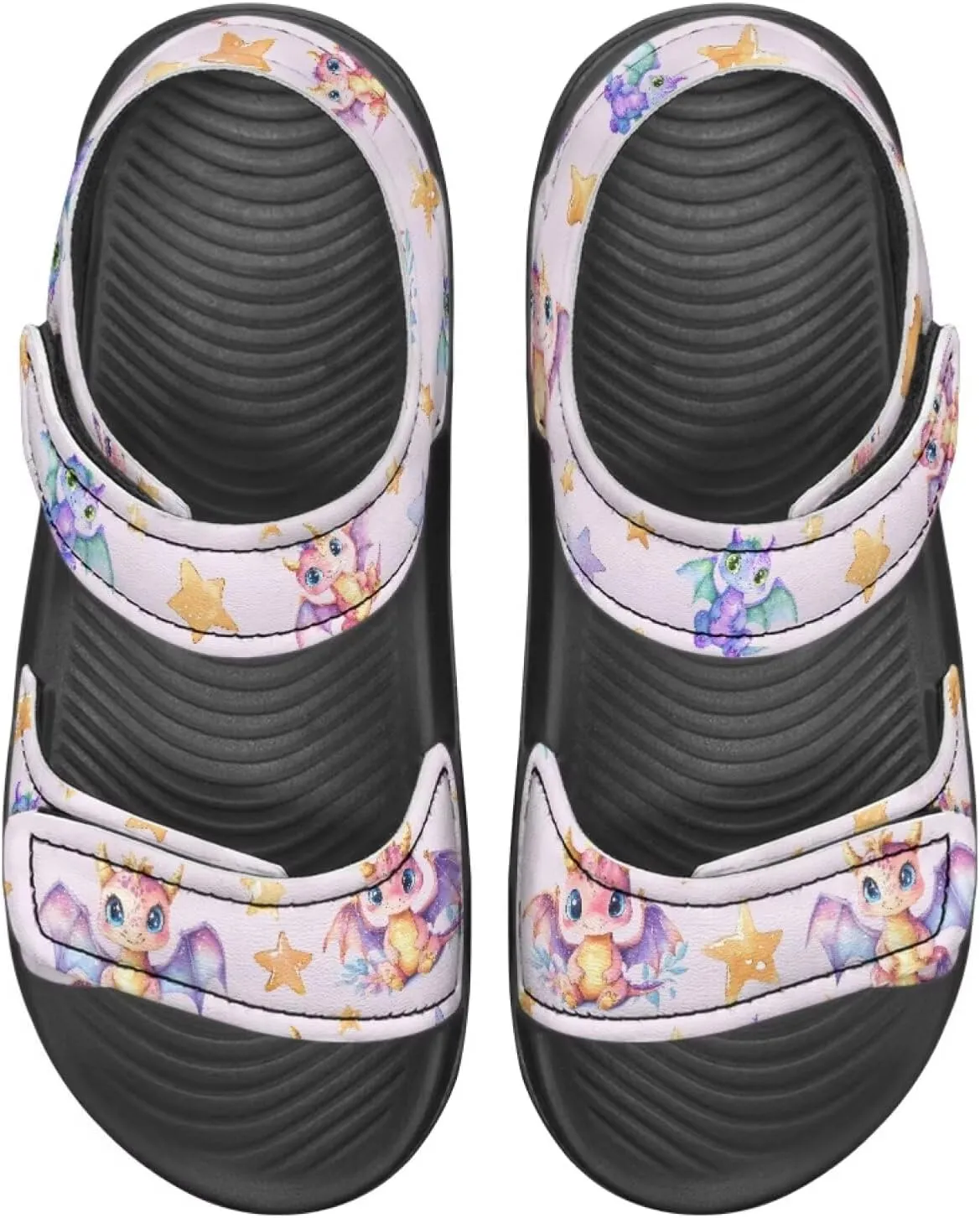 Kids Sandals Dragon Print Summer Sport Hiking Sandals Leather Beach Water Shoes for Boys Girls