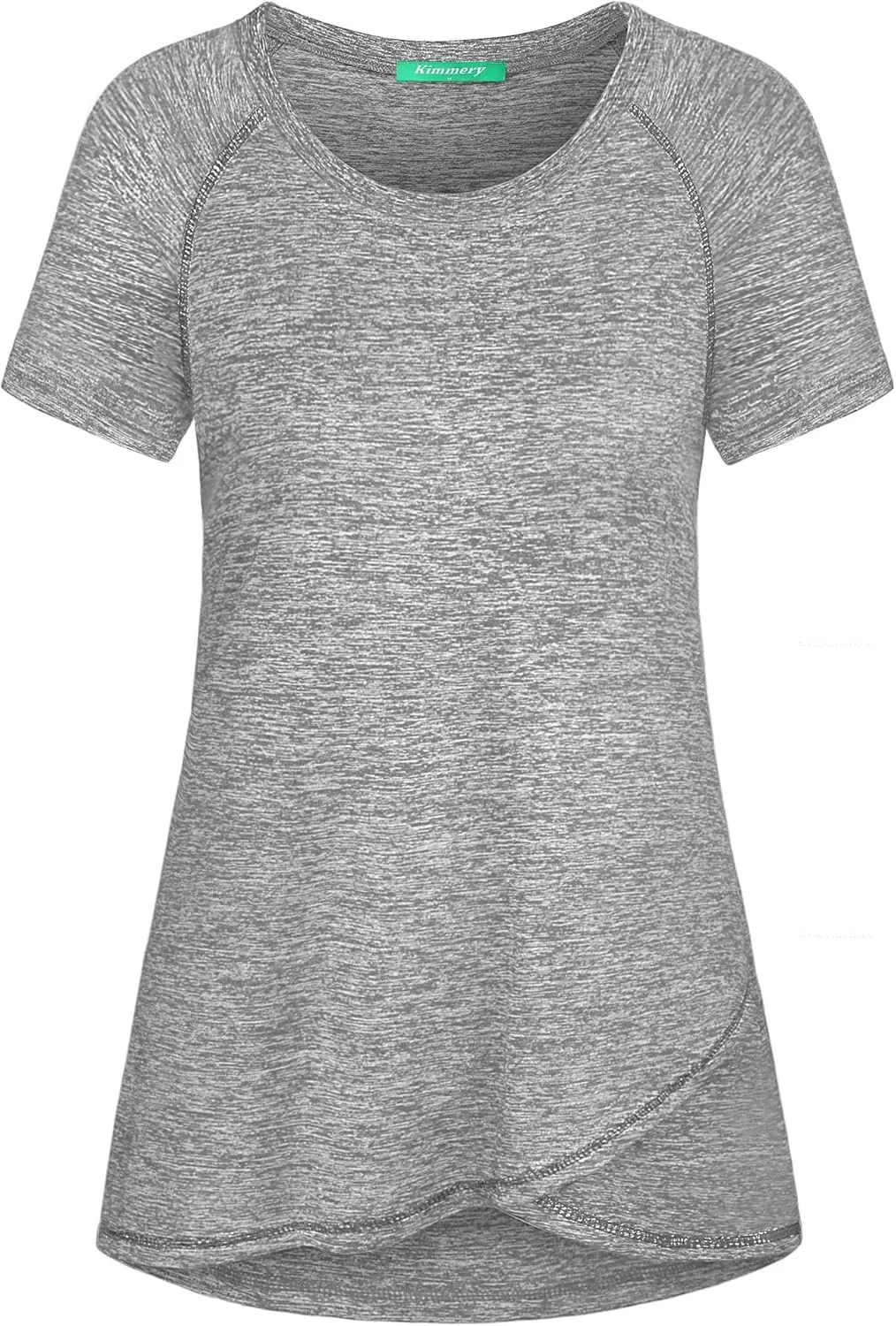 Kimmery Woman Raglan Sleeve Round Neck Irregular Hem Yoga Workout Shirt Sizes M-3XL