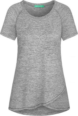 Kimmery Woman Raglan Sleeve Round Neck Irregular Hem Yoga Workout Shirt Sizes M-3XL