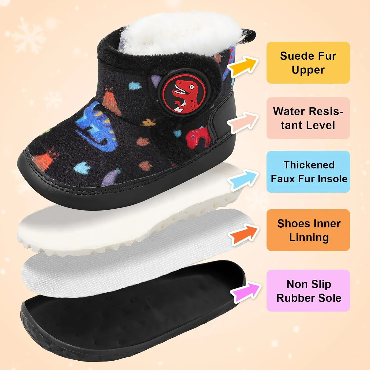 L-RUN Baby Boots for Infant Toddler Boys Girls Ankle Warm Suede Plush Lining House Slippers Little Kids Winter Shoes for Indoor Outdoor Walking