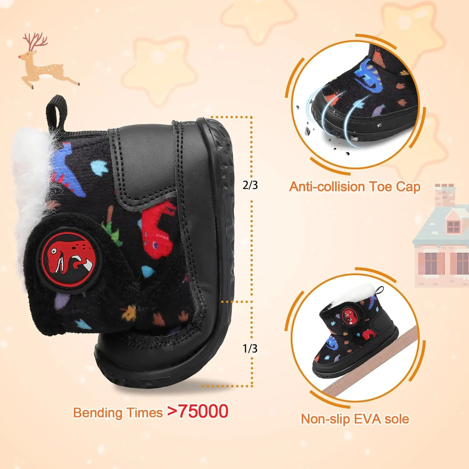L-RUN Baby Boots for Infant Toddler Boys Girls Ankle Warm Suede Plush Lining House Slippers Little Kids Winter Shoes for Indoor Outdoor Walking