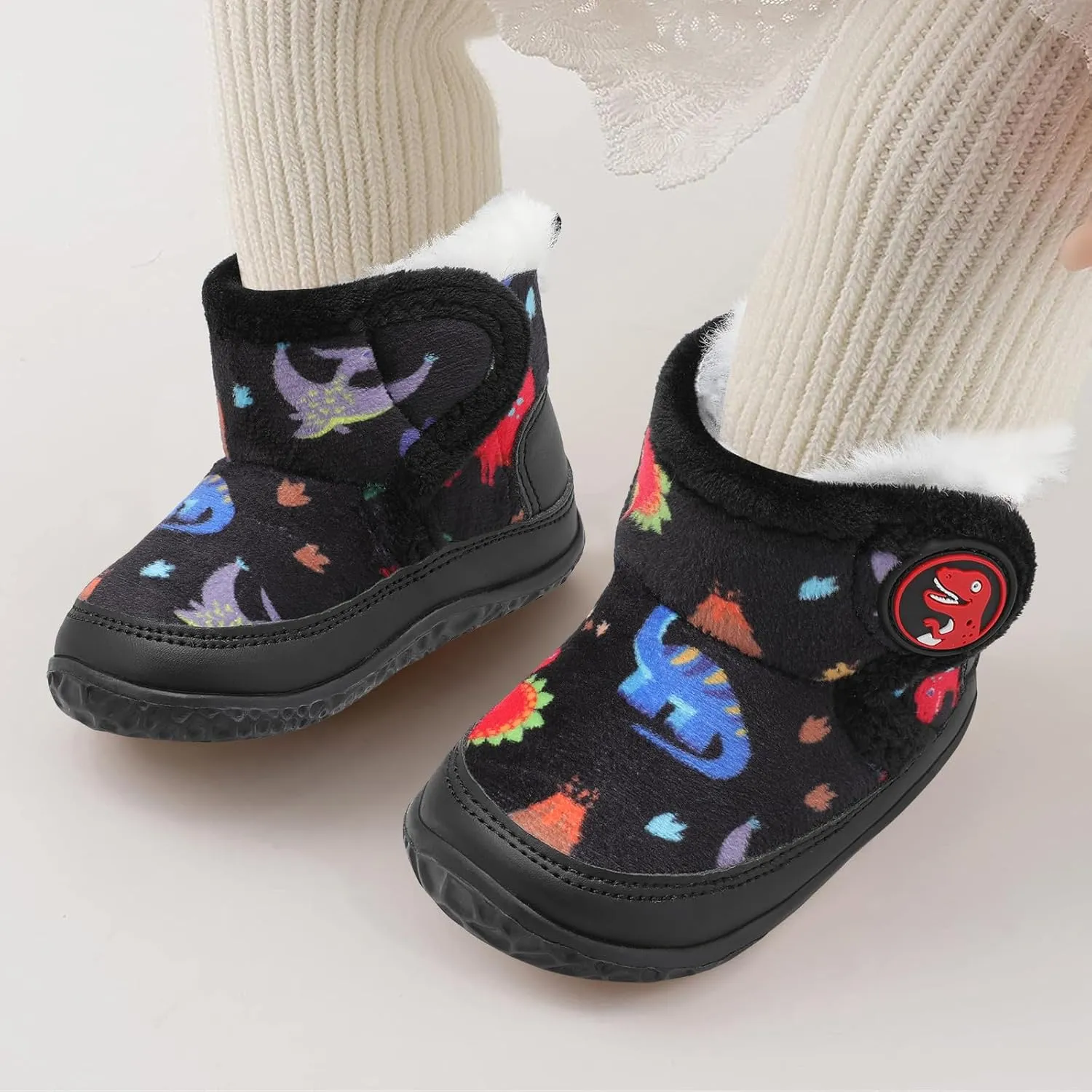 L-RUN Baby Boots for Infant Toddler Boys Girls Ankle Warm Suede Plush Lining House Slippers Little Kids Winter Shoes for Indoor Outdoor Walking