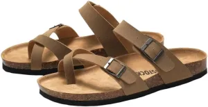 Ladies' Cross-Strap Metal Buckle Sandals - Water-Friendly Casual Flats for Beach, Pool & Outdoor Adventures (Solid Colors, Sizes 5-11)