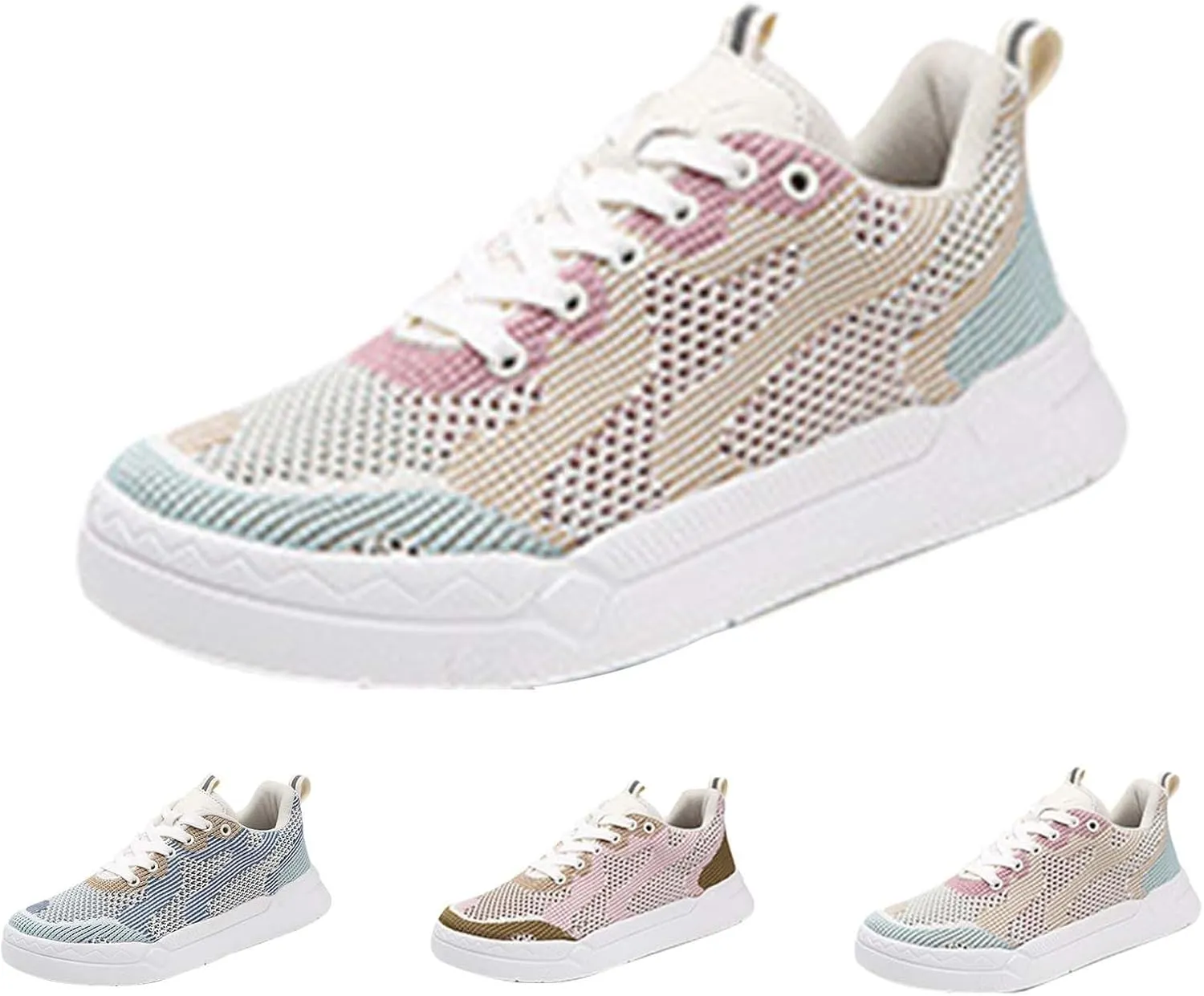 Ladies Fashion Solid Color Mesh Breathable Round Toe Lace Up Low Top Flat Womens Campus Shoes