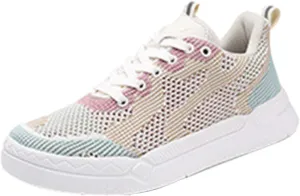 Ladies Fashion Solid Color Mesh Breathable Round Toe Lace Up Low Top Flat Womens Campus Shoes