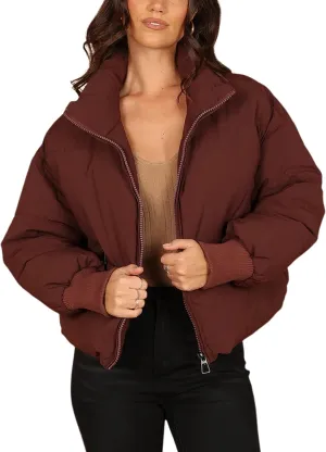 Lianlive Womens Cropped Puffer Jacket Oversized Black Short Puffy Winter Coat