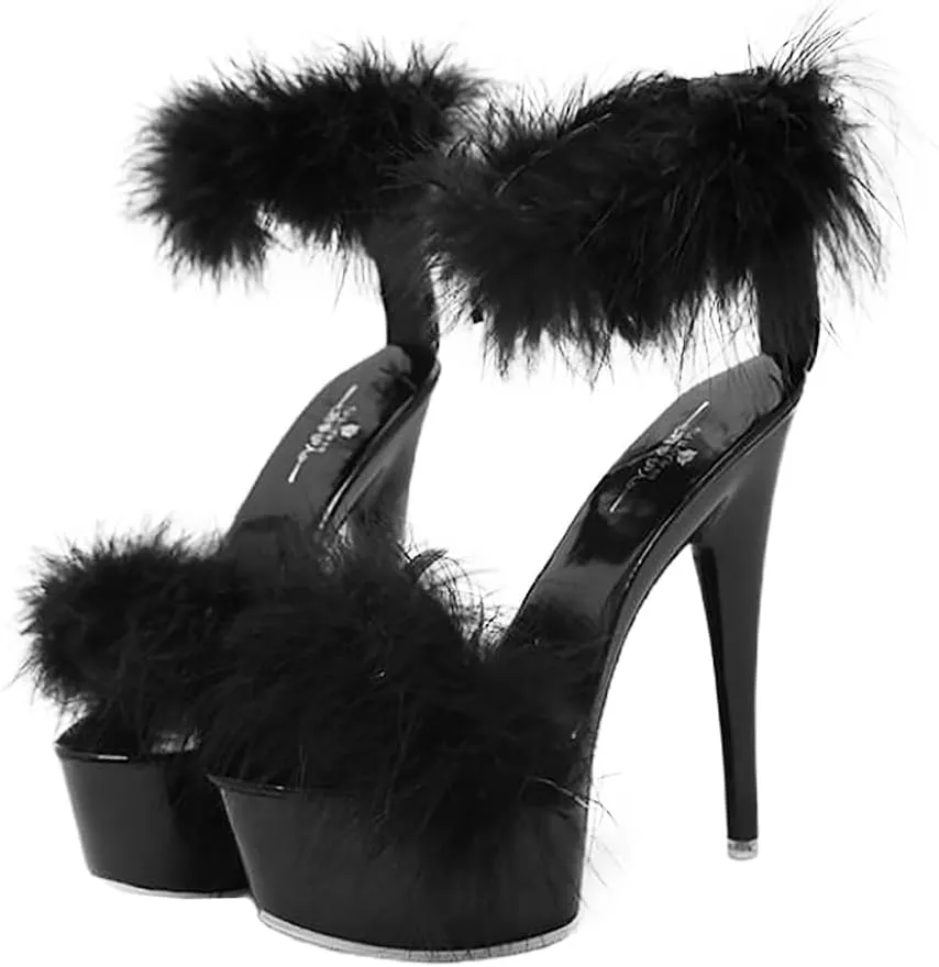 LIFKOME 1pair Super High Heel Fur Shoes High-Heeled Sandals Fashion Sandals Women’s Sandals Womens Comfy Sandals Women Sandals Strappy Sandals for Women Sandals Sandals