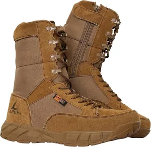 Lightweight Mens Tactical Shoes Combat Boots Coyote Brown Boots Military Training Lace Up Outdoor Hiking Breathable Army Shoe Side Zipper