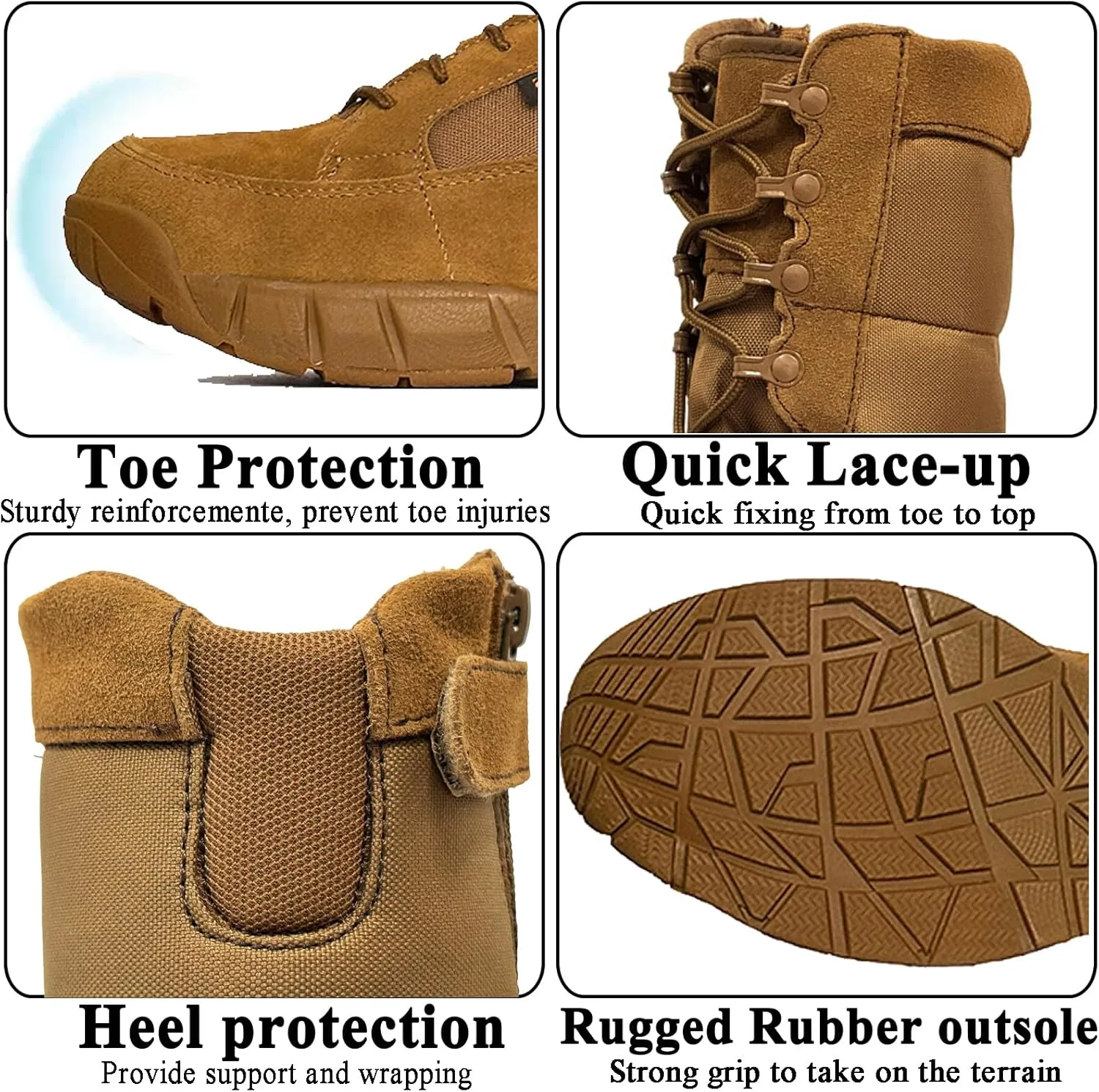 Lightweight Mens Tactical Shoes Combat Boots Coyote Brown Boots Military Training Lace Up Outdoor Hiking Breathable Army Shoe Side Zipper