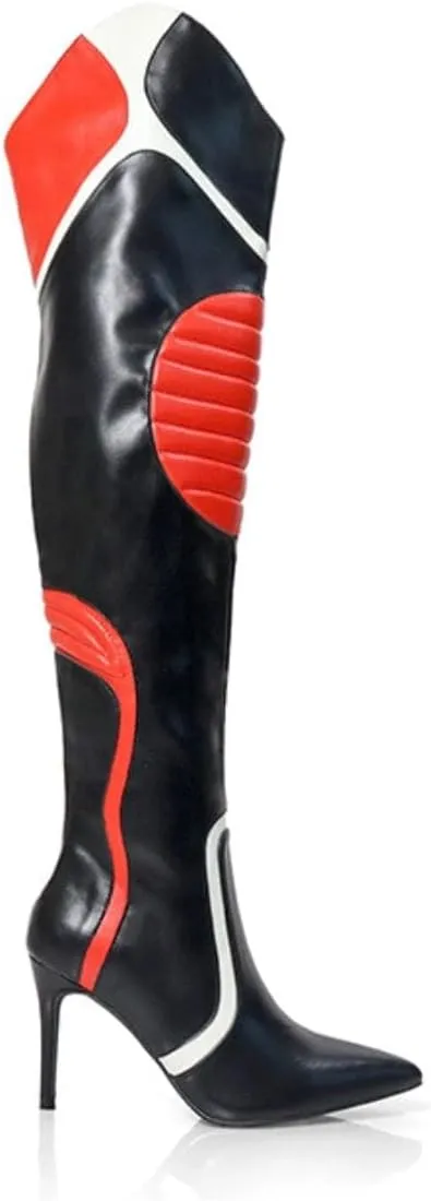 Liliana Women's Mantra-1 Pointed Toe Motersport Over The Knee High Boot With Stiletto Heel