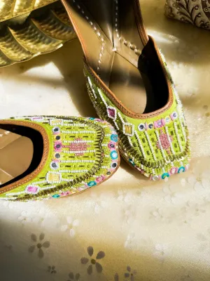 Lime Green Mirror Jutti