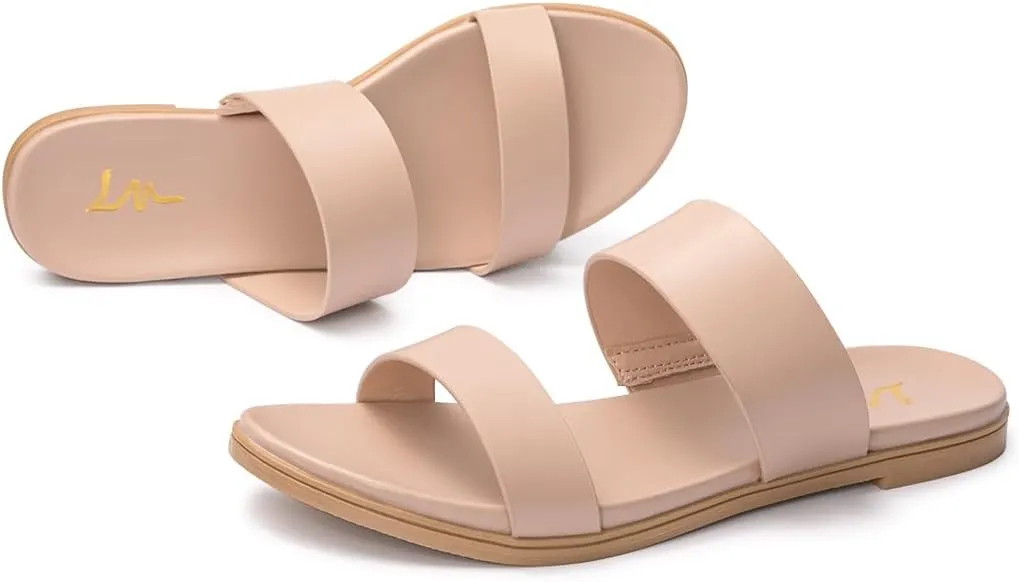 LM Women's Slide Sandals Two Band Slip On Flat Sandals Casual Summer Sandals