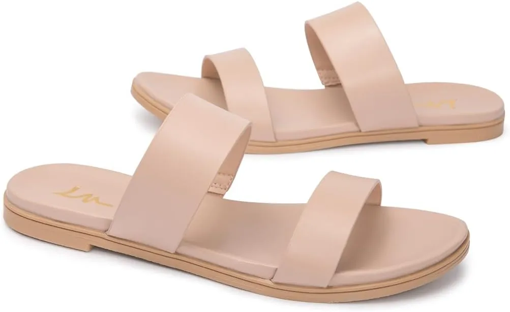 LM Women's Slide Sandals Two Band Slip On Flat Sandals Casual Summer Sandals