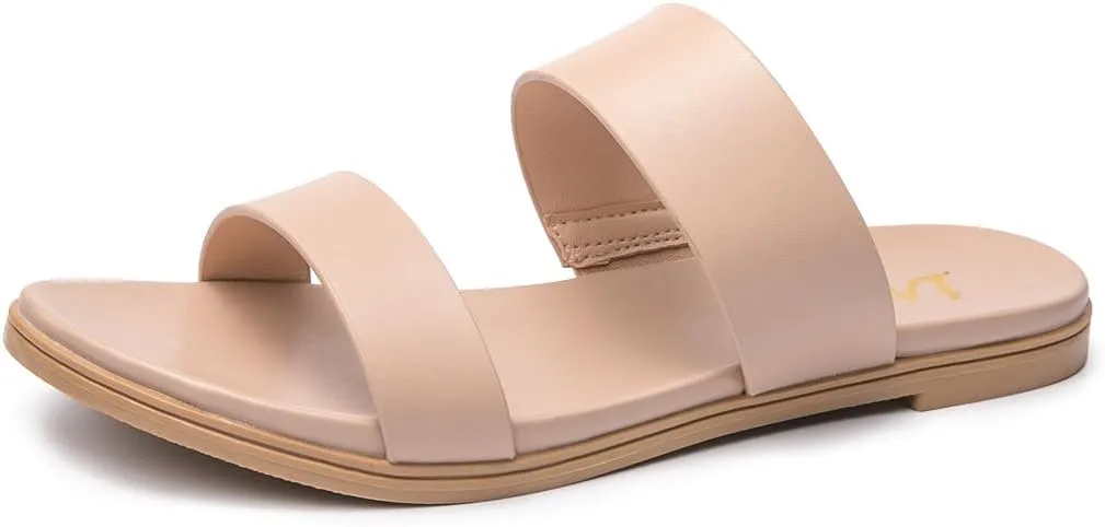 LM Women's Slide Sandals Two Band Slip On Flat Sandals Casual Summer Sandals