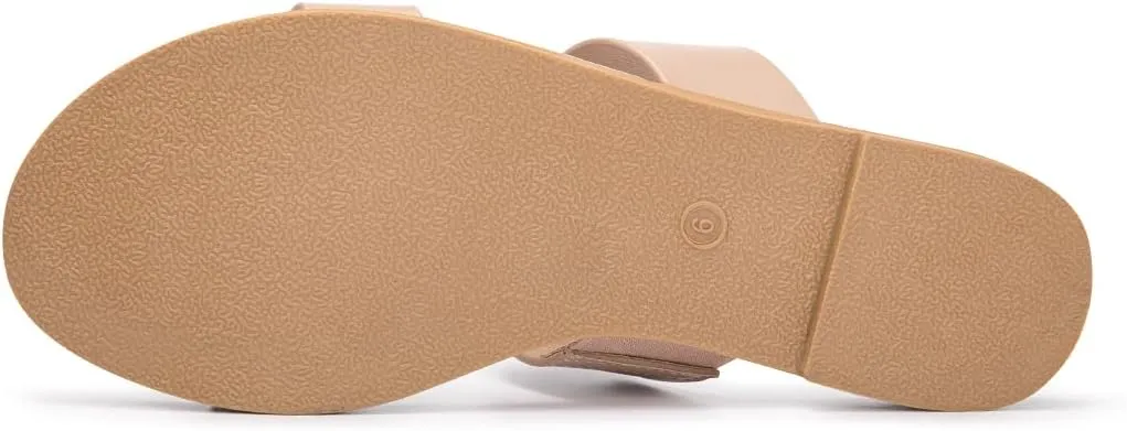 LM Women's Slide Sandals Two Band Slip On Flat Sandals Casual Summer Sandals