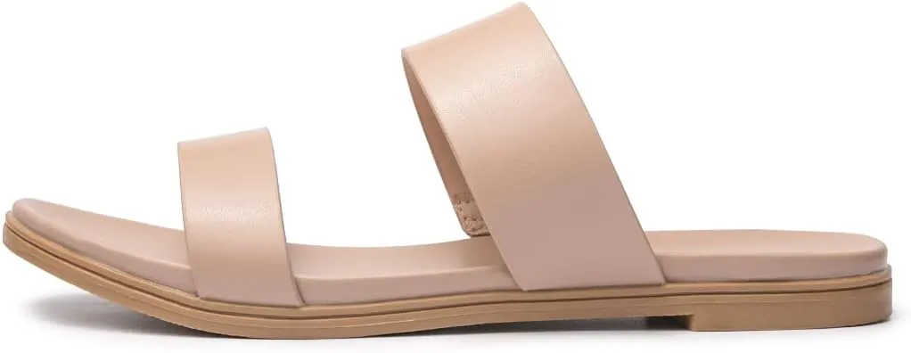 LM Women's Slide Sandals Two Band Slip On Flat Sandals Casual Summer Sandals