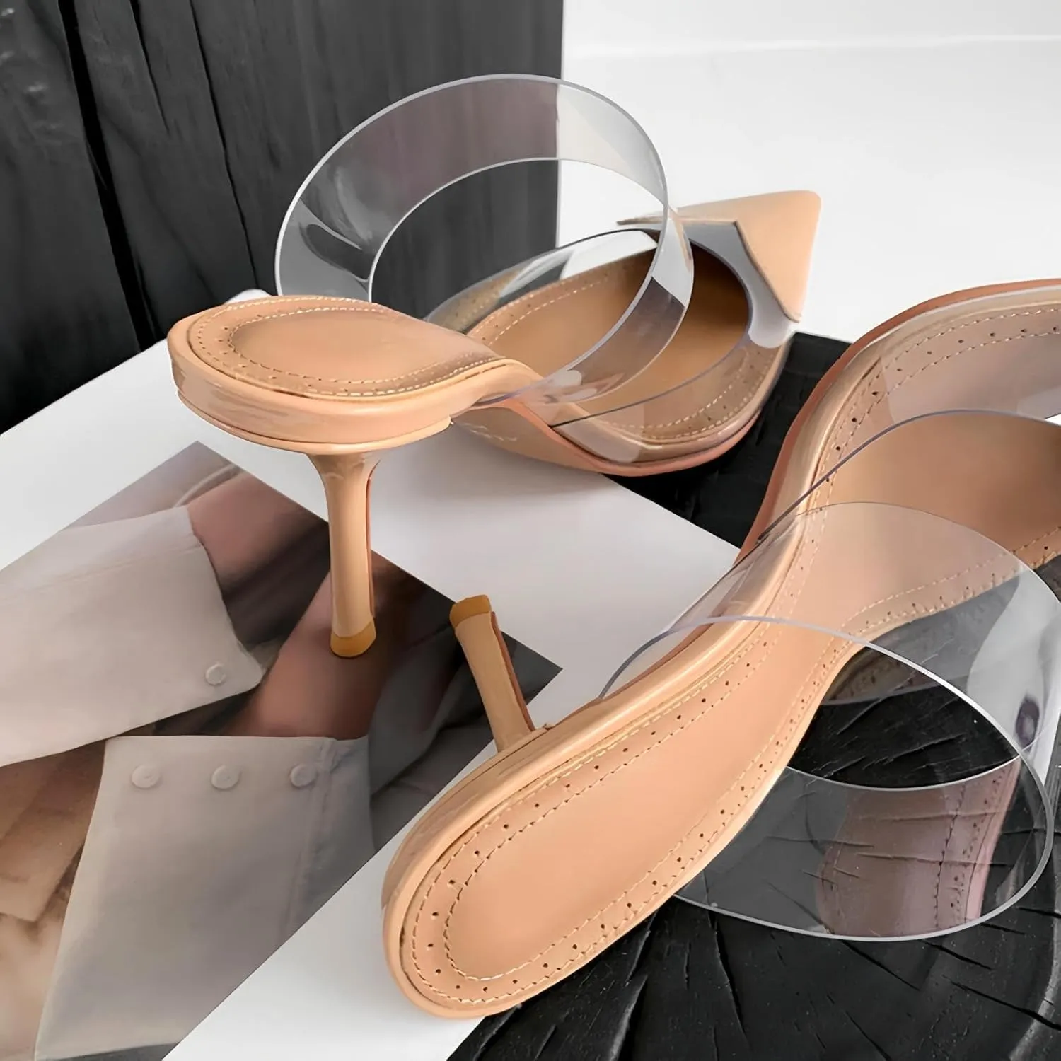 Love Heart Clear High Heeled Sandals for Women Closed Pointed Toe Comfortable Stiletto Mule Slip On Summer Party Prom Shoes