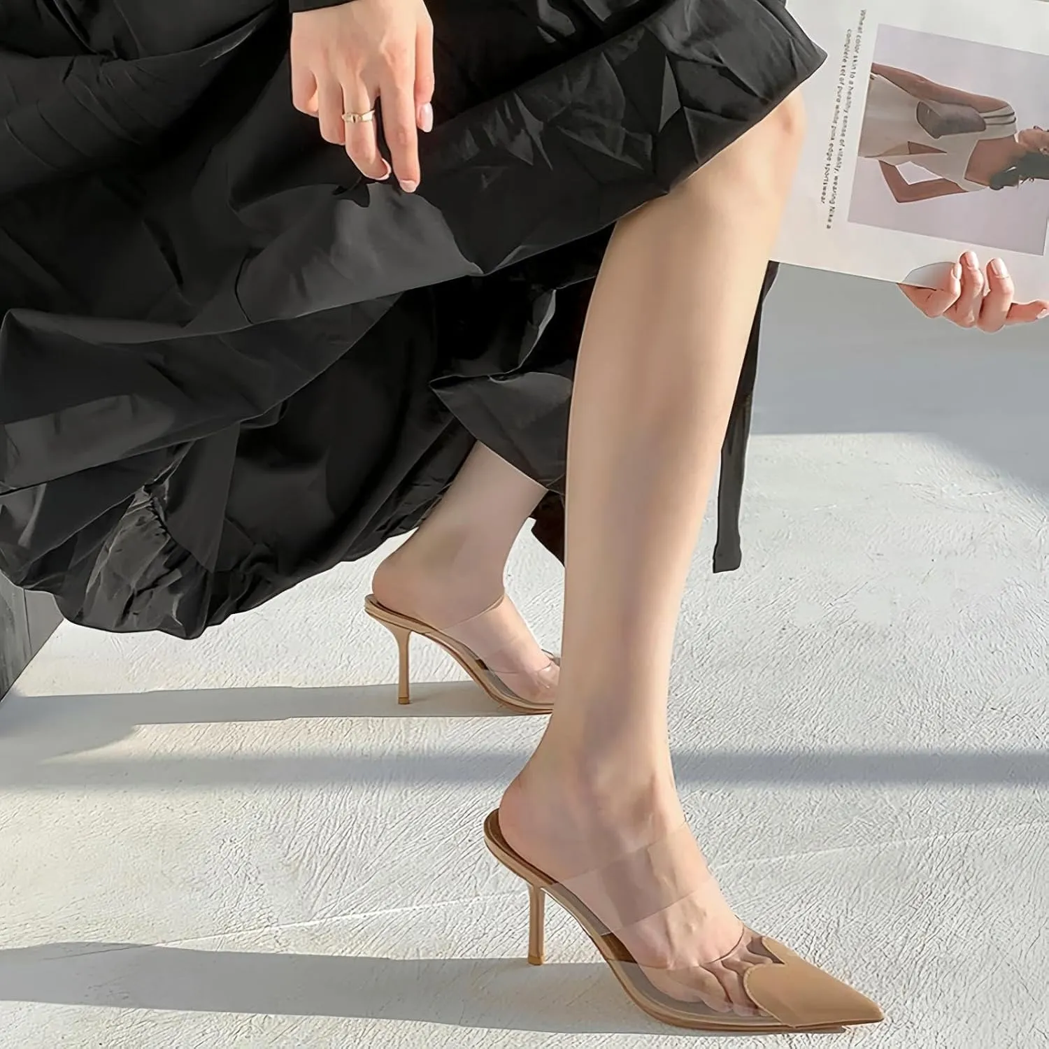 Love Heart Clear High Heeled Sandals for Women Closed Pointed Toe Comfortable Stiletto Mule Slip On Summer Party Prom Shoes