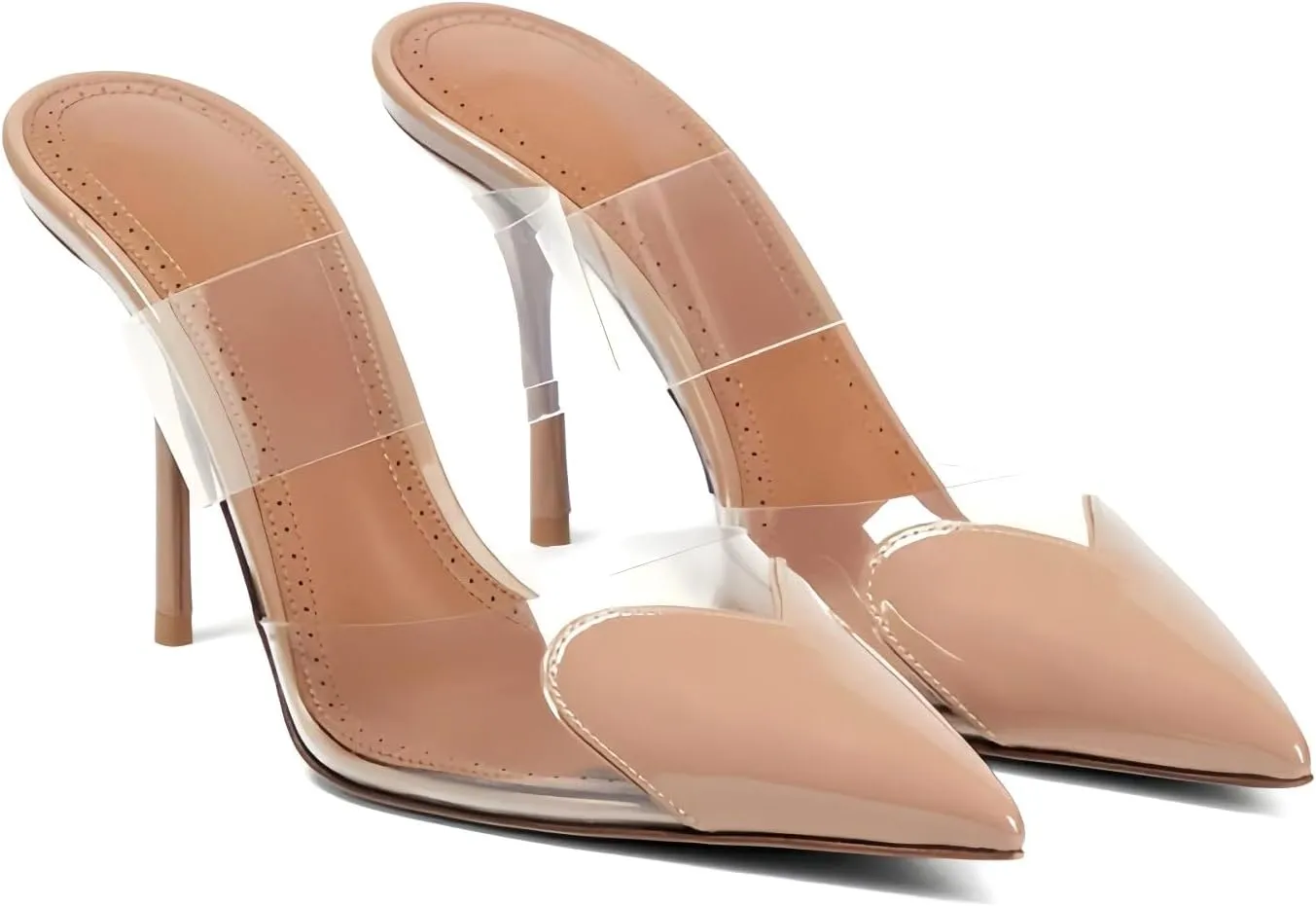 Love Heart Clear High Heeled Sandals for Women Closed Pointed Toe Comfortable Stiletto Mule Slip On Summer Party Prom Shoes