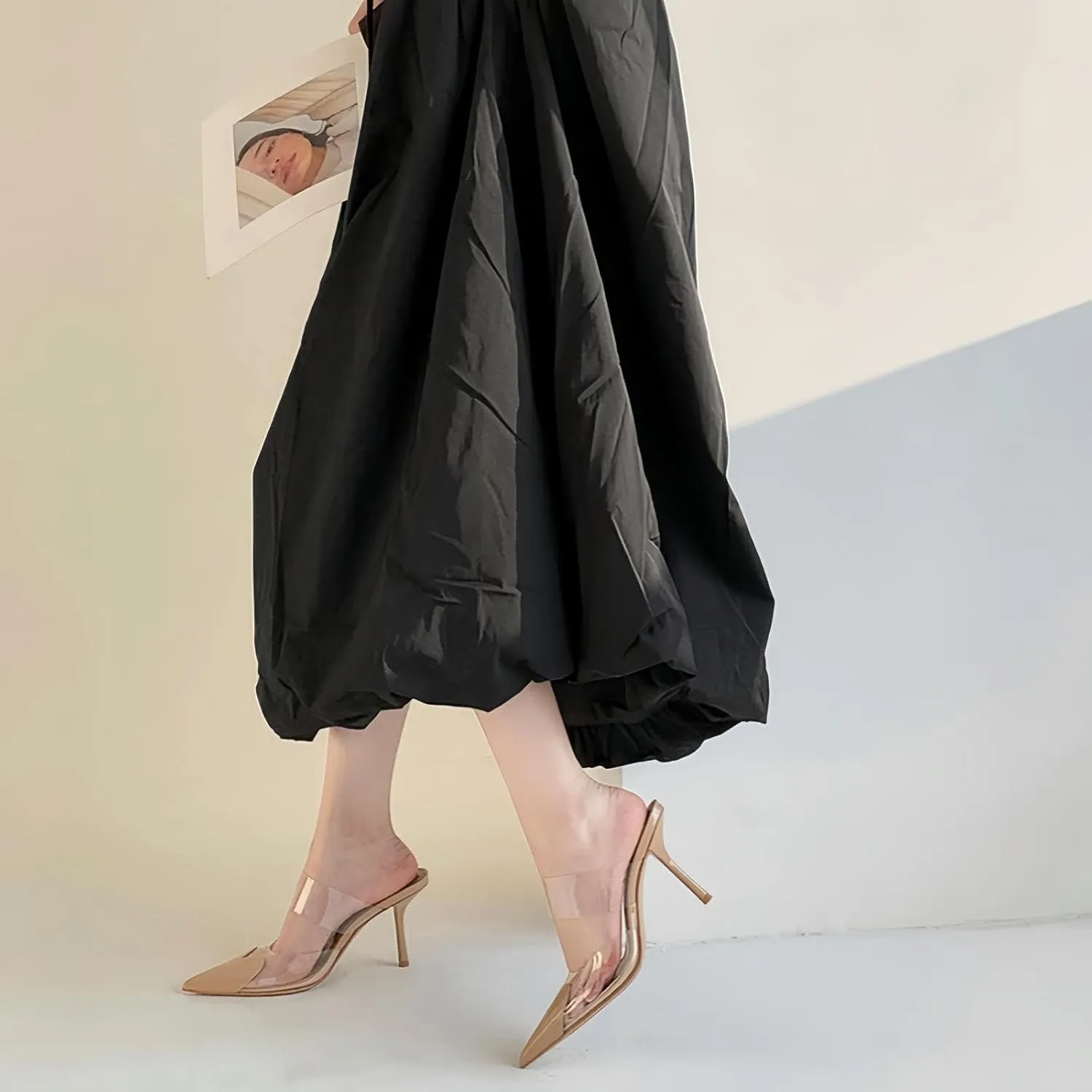 Love Heart Clear High Heeled Sandals for Women Closed Pointed Toe Comfortable Stiletto Mule Slip On Summer Party Prom Shoes