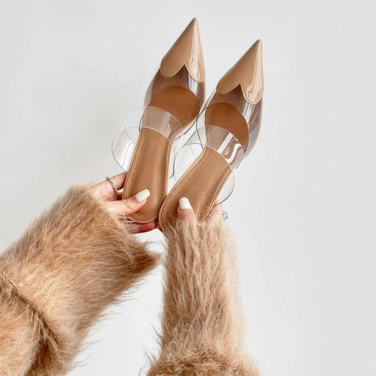 Love Heart Clear High Heeled Sandals for Women Closed Pointed Toe Comfortable Stiletto Mule Slip On Summer Party Prom Shoes