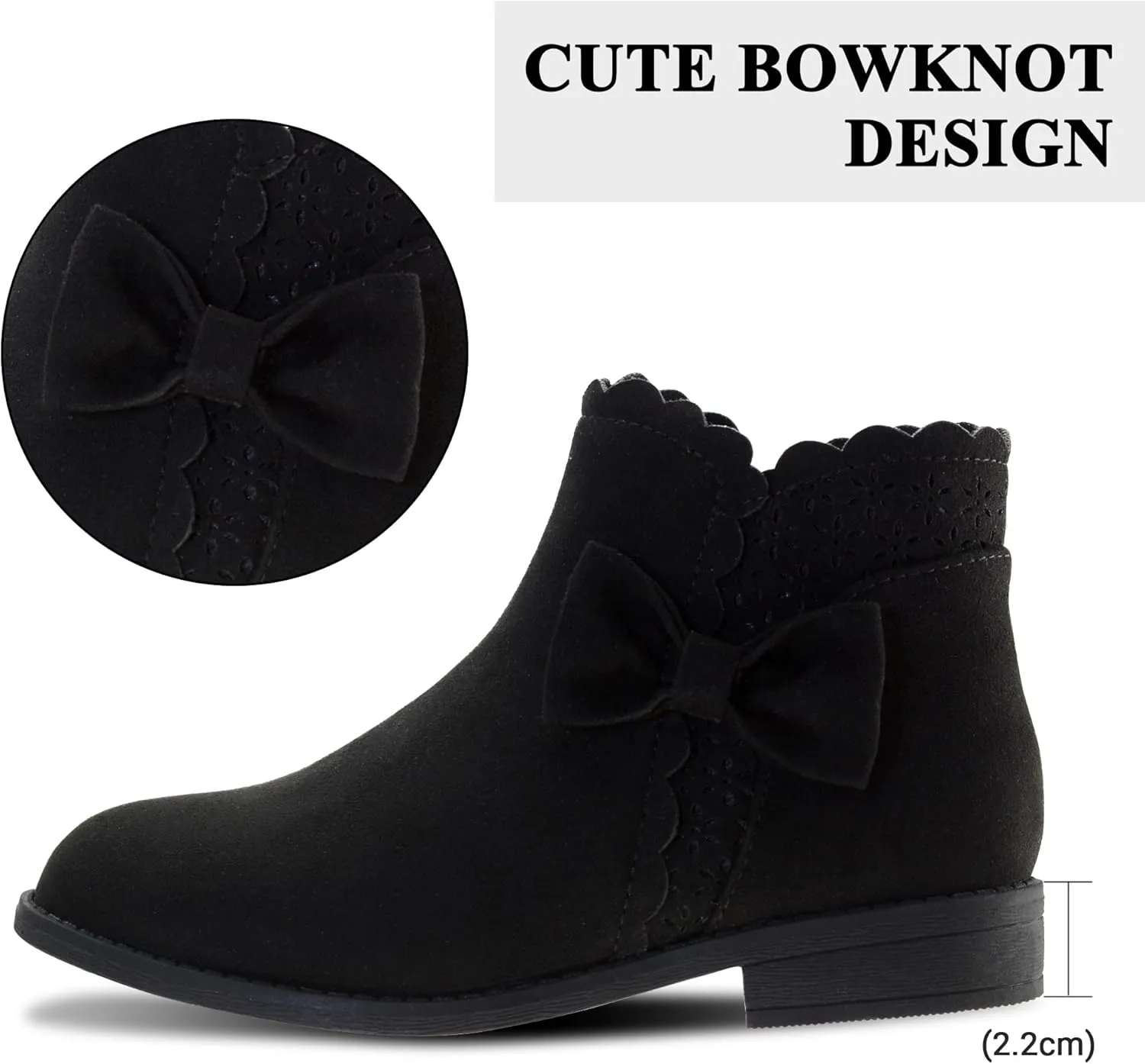 LseLom Girls Ankle Boots Kids Ankle Booties Bow Side Zipper Low Heel Outdoor Warm Shoes for Little Kids/Big Kids
